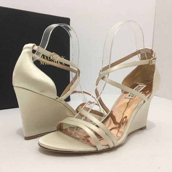 Badgley Mischka Bridal Wedge Heel Sandals Ivory - Picture 3 of 8